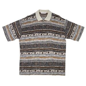 St Croix Vintage Polo Men Size XL Gray Brown Geometric Pattern Short Sleeve